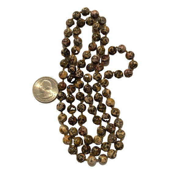 Vintage Leopard Skin Jasper Necklace Hand Knotted Natural Stone Beads ~30" - Picture 7 of 9